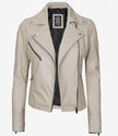 Womens Real Lambskin Leather Beige Moto Jacket