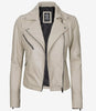 Womens Real Lambskin Leather Beige Moto Jacket