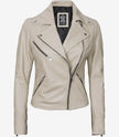 Womens Real Lambskin Leather Beige Moto Jacket
