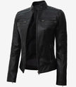 Womens Tall Black Leather Cafe Racer Jacket
