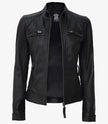 Womens Tall Black Leather Motorcycle Jacket