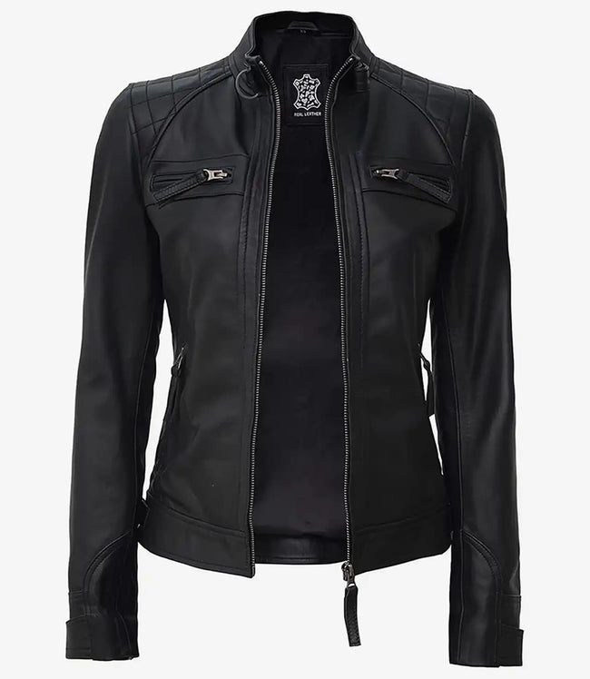 Womens Tall Black Leather Motorcycle Jacket