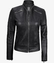Womens Leather Black Cafe Racer Jacket