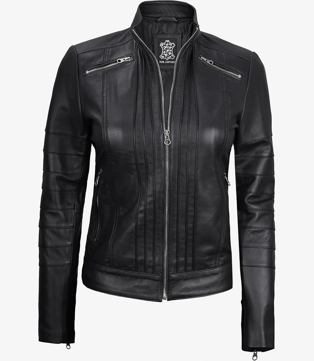 Womens Leather Black Cafe Racer Jacket