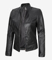 California Womens Black Leather Stand Up Collar Jacket
