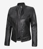 California Womens Black Leather Stand Up Collar Jacket