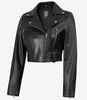 Womens Black Asymmetrical Cropped Leather Jacket