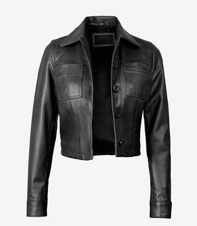 Womens Cropped Black Leather Jacket