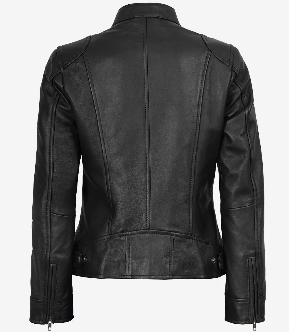 Womens Black Real Leather Moto Jacket