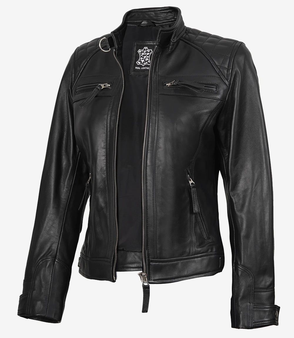 Womens Black Real Leather Motorcycle Jacket