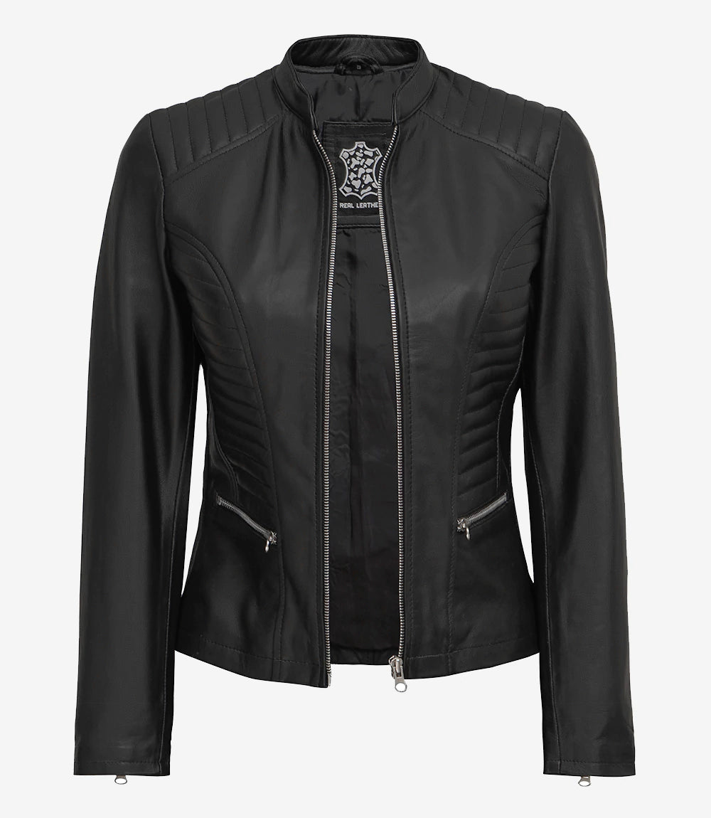 Womens Tall Black Slim Fit Leather Jacket
