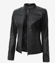 Womens Petite Black Leather Moto Jacket
