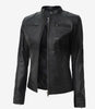 Womens Petite Black Leather Moto Jacket