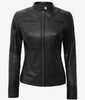 Women's Black Lambskin Leather Biker Style Jacket