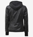 Womens Tall Black Bomber Hooded Leather Jacket