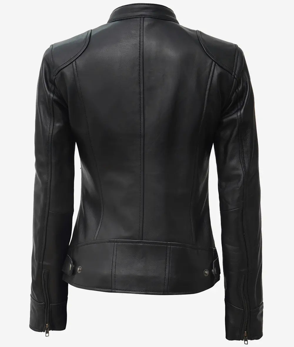 Women's Black Lambskin Leather Biker Style Jacket