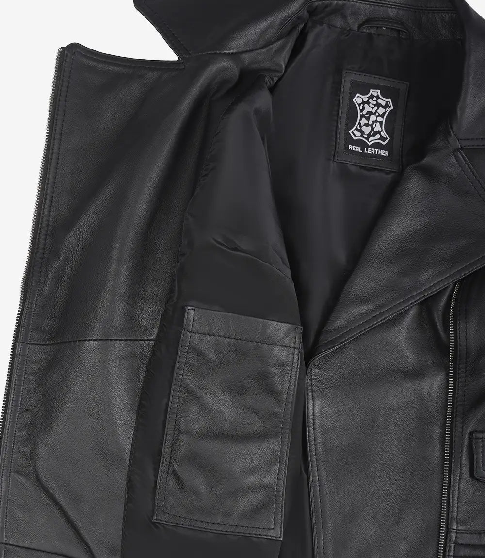 Womens Real Lambskin Leather Black Moto Leather Jacket