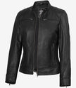 Womens Black Real Leather Moto Jacket