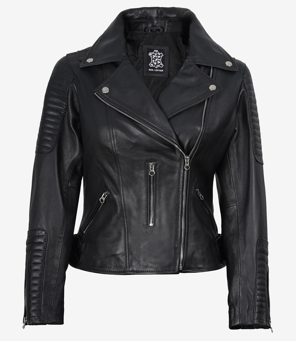Womens Black Leather Biker Jacket