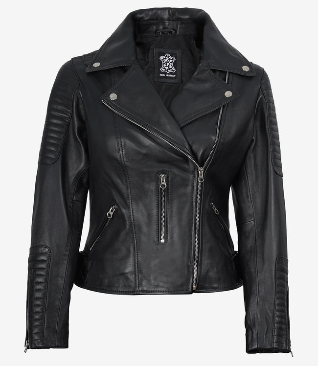 Womens Black Leather Biker Jacket