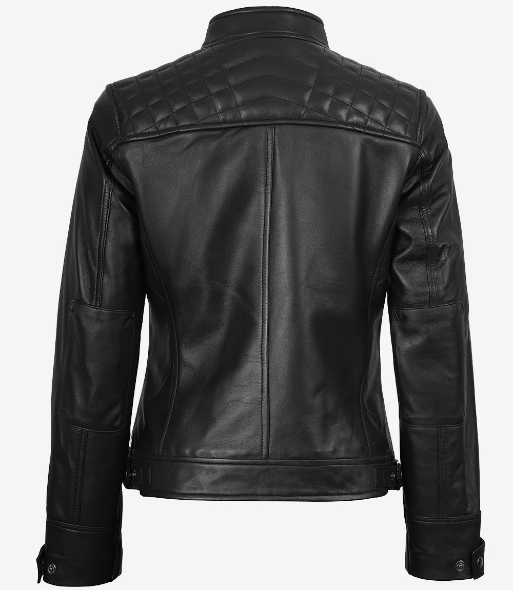 Womens Black Real Leather Motorcycle Jacket