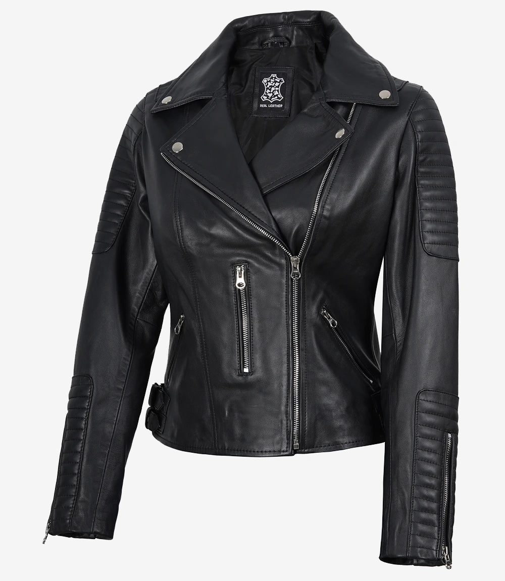Womens Black Leather Biker Jacket