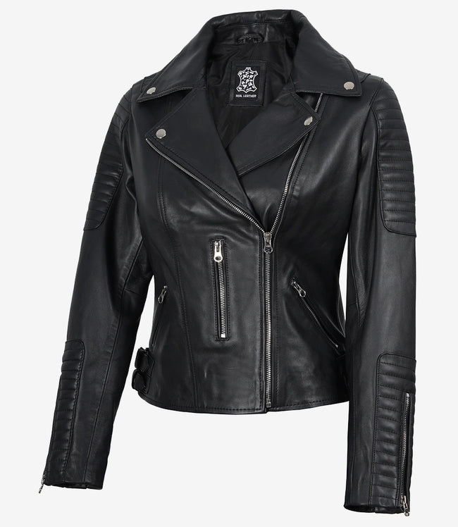 Womens Black Leather Biker Jacket