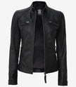 Womens Petite Black Leather Motorcycle Jacket
