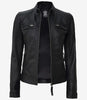 Womens Petite Black Leather Motorcycle Jacket