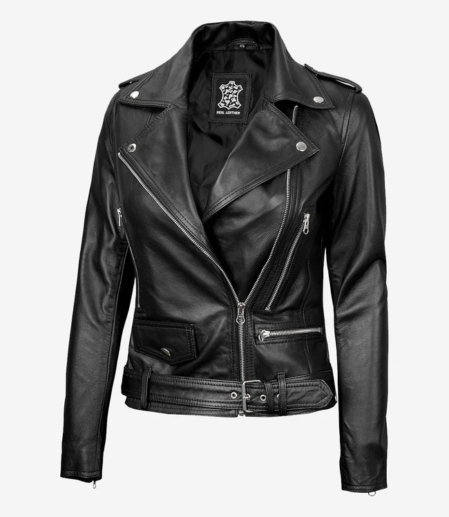 Womens Black Asymmetrical Moto Leather Jacket