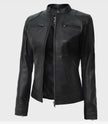 Womens Tall Black Leather Moto Jacket