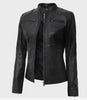 Womens Tall Black Leather Moto Jacket