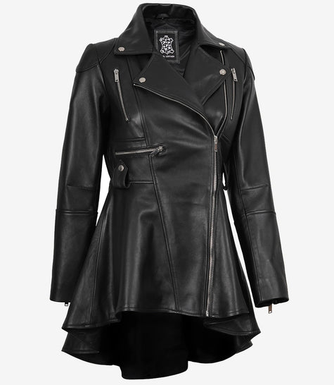 Womens Asymmetrical Black Peplum Leather Jacket