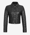 Womens Quilted Cropped Black Leather Jacket