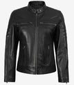 Womens Tall Biker Style Black Leather Jacket