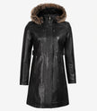 Womens Black Leather Coat With Fur Trim