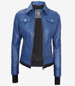 Womens Blue Bomber Jacket With Hood