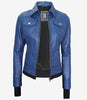 Womens Blue Bomber Jacket With Hood