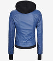 Womens Blue Bomber Jacket With Hood