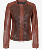 Womens Brown Textured Leather Biker Jacket