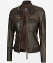 Womens Rub off Real Lambskin Leather Motorcycle Jacket