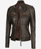 Womens Rub off Real Lambskin Leather Motorcycle Jacket