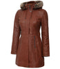 Womens Brown Leather Coat With Fur Hood