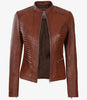 Womens Real Leather Cognac Biker Jacket