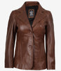 Womens Cognac Leather Blazer Jacket