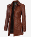 Womens Tall Cognac 3 Quarter Leather Coat