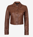 Womens Cropped Cognac Leather Jacket
