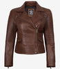 Womens Cognac Asymmertical Moto Leather Jacket