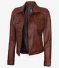 Womens Cognac Trucker Leather Jacket