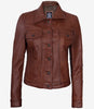 Womens Cognac Trucker Leather Jacket